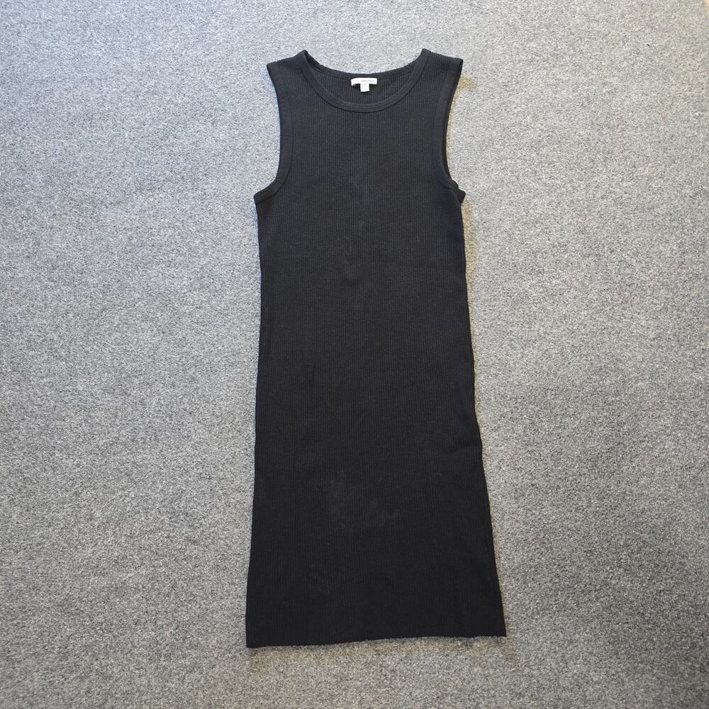 James Perse Dress Womens Large Black Ribbed Knit Fitted Pencil Stretch Casual